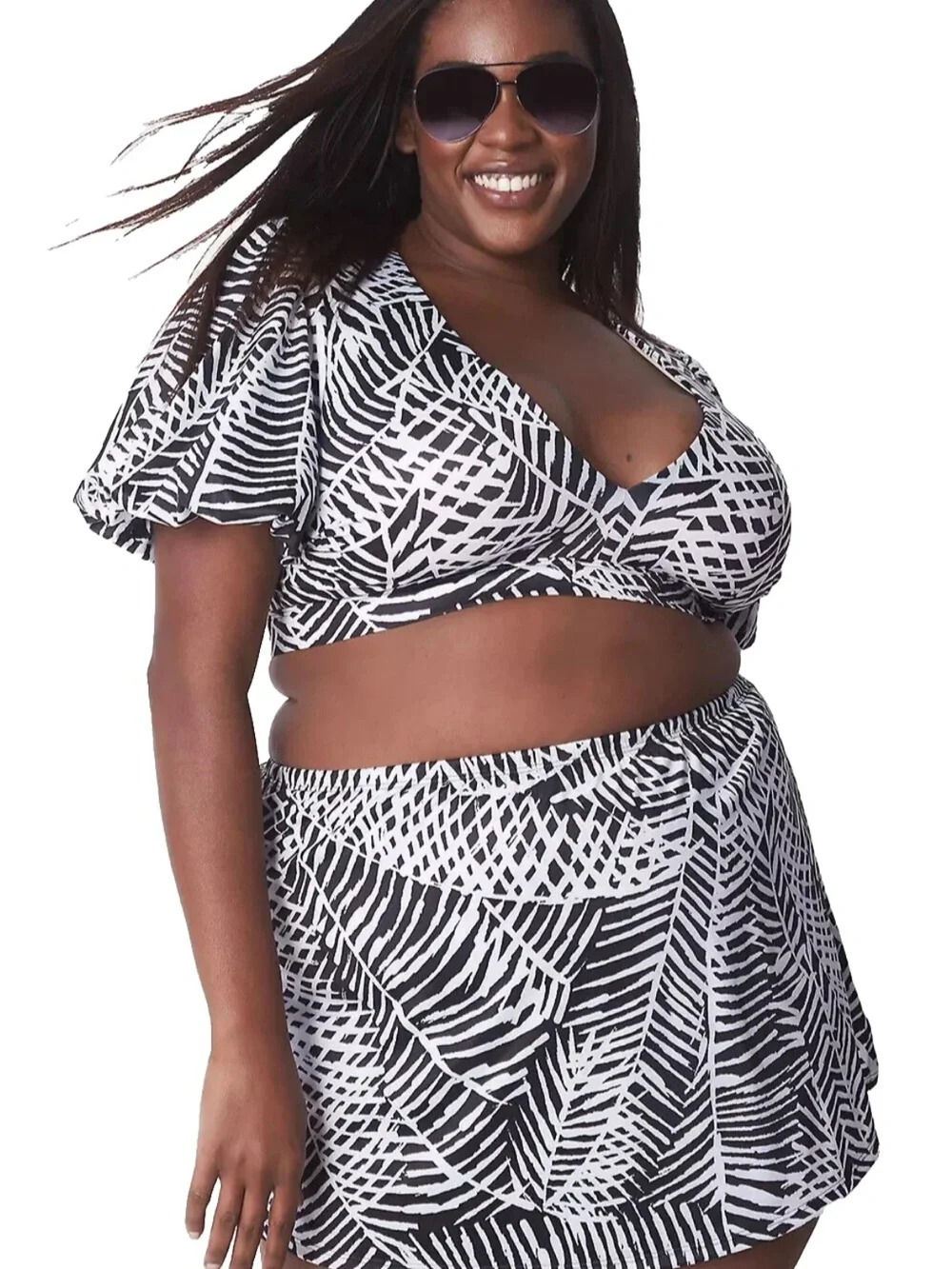 Cacique Swim NWT No Wire Lightly Lined Puff-Sleeve Swim Bikini Top Size 16